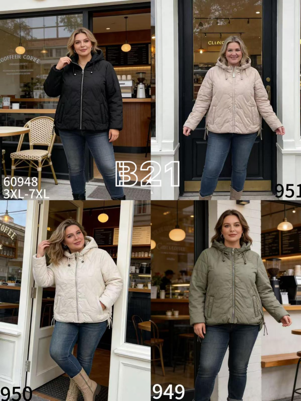 Kurtki damskie cienki Roz 3XL-7XL, 1 Kolor Paczka 5 szt